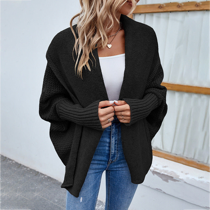 Loose Knitted Cardigan Sweater, Bat Sleeves