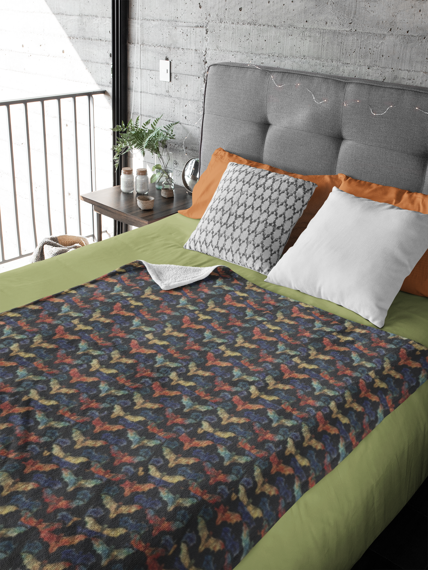 Bat Flock Velveteen Plush Blanket, throw