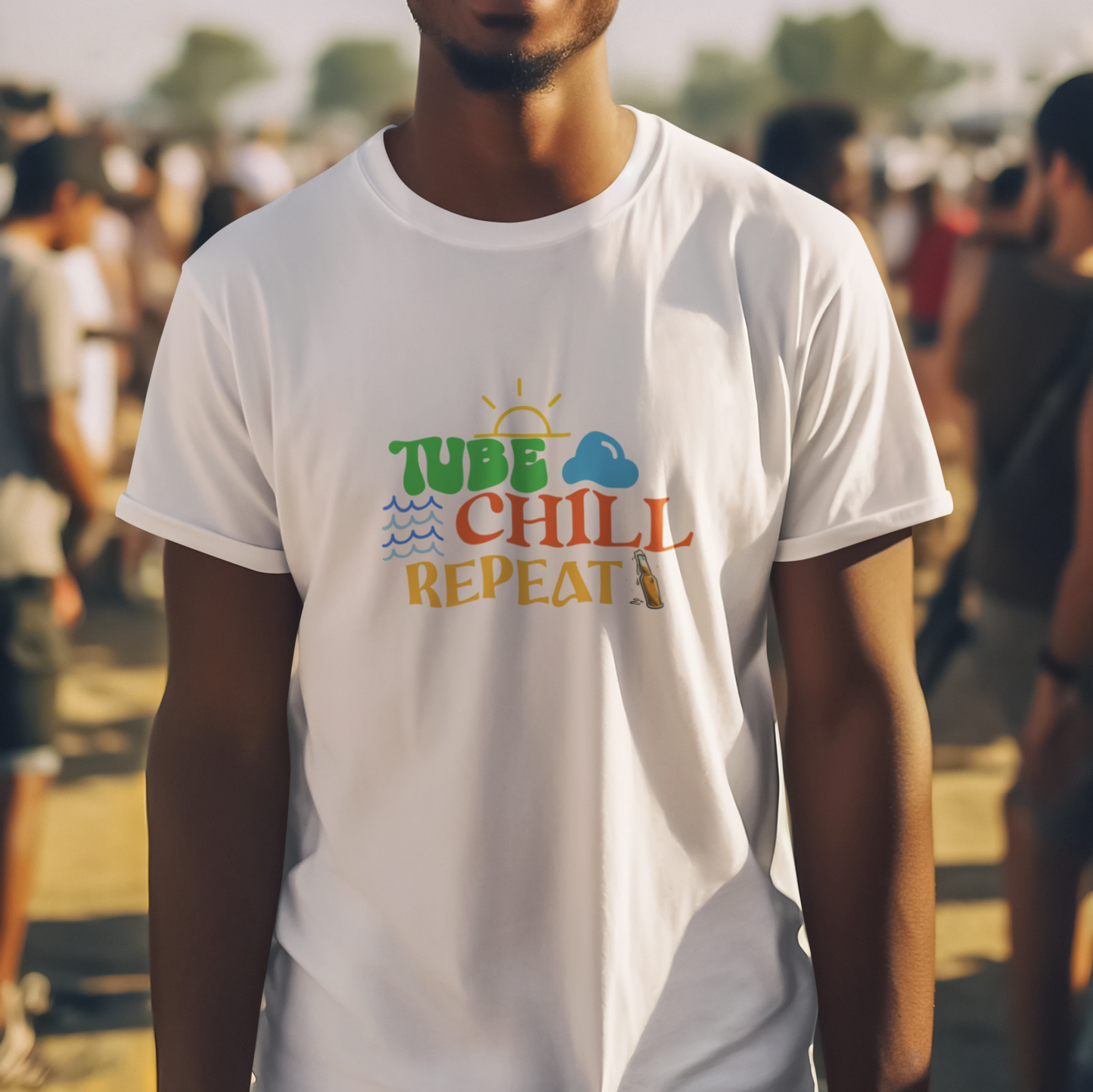 Tube Chill Repeat T-shirt, lake, camper, hiker, outdoors, river lover, boat, fishing, fisher, camp life, relax, mountains